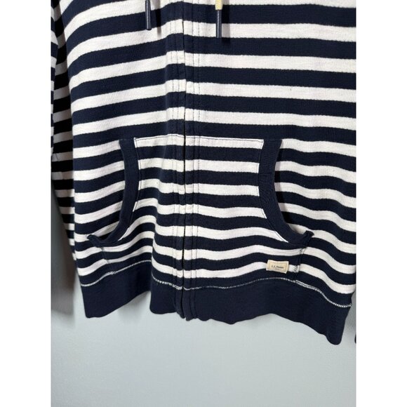 L.L.Bean Womens Full Zip Hooded Sweatshirt Small Petite Striped Nautical Coastal - Picture 4 of 12